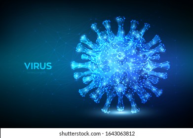 Coronavirus 2019-Cov Roman Coronavirus Low-Poly-Abstrakte Konzept. Mikroskopische Darstellung von Viruszellen, Nahaufnahme. Gefährliches asisches Ncov-Corona-Virus, Pandemierisiko SARS. 3D-Illustration der polygonalen Vektorillustration.