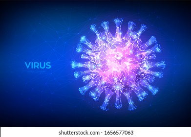 Coronavirus 2019-nCov novel coronavirus low poly abstract concept. Microscopic view of virus cell close up. Dangerous ncov corona virus, SARS pandemic risk. 3D polygonal vector illustration.