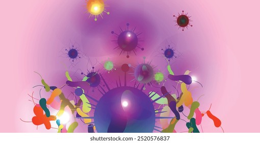 Coronavirus 2019-nCoV. Coronavirus 2019-nCoV outbreak. Virus cells on colorful background.
