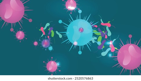 Coronavirus 2019-nCoV. Coronavirus 2019-nCoV outbreak. Virus cells on colorful background.
