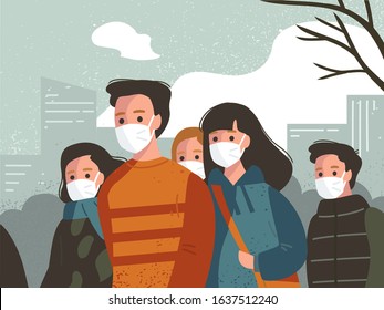 Coronavirus 2019-nCoV. Coronavirus Pandemic. Crowd Of People In The Face Masks During Coronavirus Pandemic.. Health Care. Viral Infection Protection. Influenza Pandemic. Flu Outbreak. 