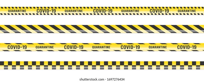 Coronavirus (2019-nCOV), realistic yellow and white security tapes, warning tape fencing flu. Global pandemic of COVID-2019