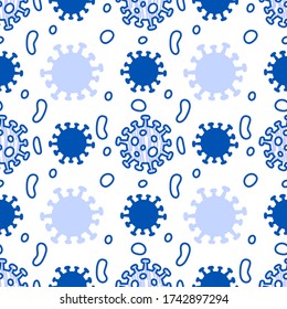 Coronavirus 2019-nCoV or SARS-CoV-2 icons from China - seamless blue vector pattern in line style for concepts of corona virus news about quarantine or outbreak and flu global spread.