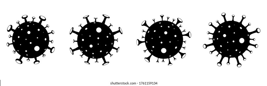 Coronavirus 2019-nCoV. Set Corona virus logo icon. Black with an isolated white background. Chinese pathogenic respiratory infections (global flu epidemic). influenza pandemic.