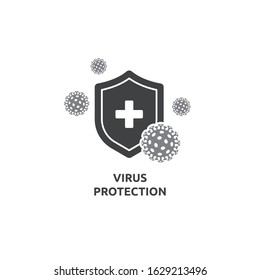 Coronavirus 2019-nCoV with shield protection from the virus. Premium icon vector