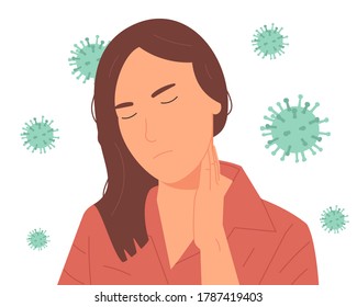 Coronavirus 2019-nCoV symptom. Infected woman illustration. CoV-2019 prevention, coronavirus symptom