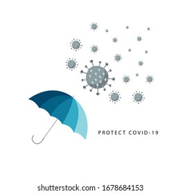 Coronavirus 2019-nCoV with Umbrella element. Corona virus icon. illness respiratory infection (flu outbreak). influenza pandemic. virion of Corona-virus. Vector