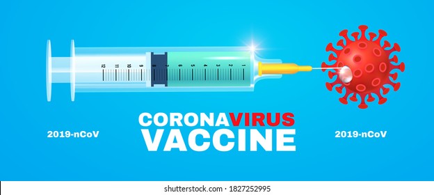 Coronavirus 2019-nCoV Vaccile. Stop Coronavirus design with realistic glossy medical syringe. Healthcare design.