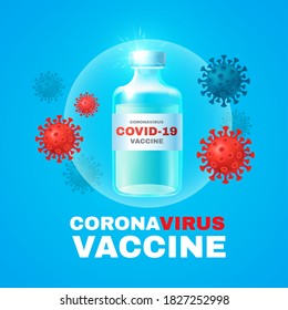Coronavirus 2019-nCoV Vaccile. Stop Coronavirus design with realistic glossy medical syringe. Healthcare design.