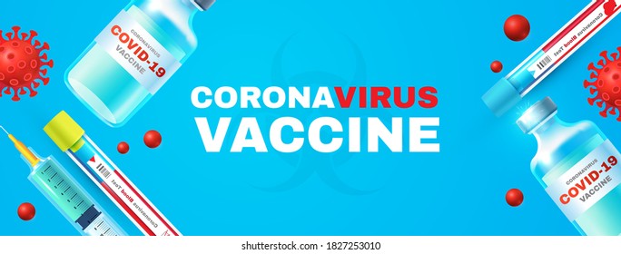 Coronavirus 2019-nCoV Vaccile. Stop Coronavirus design with realistic glossy medical syringe. Healthcare design.
