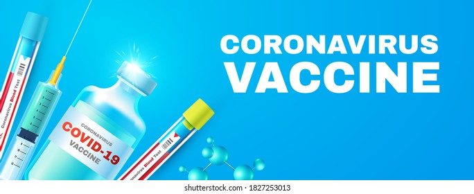 Coronavirus 2019-nCoV Vaccile. Stop Coronavirus design with realistic glossy medical syringe. Healthcare design.