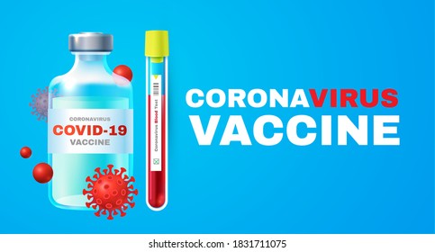Coronavirus 2019-nCoV Vaccile. Stop Coronavirus design with realistic glossy medical syringe. Healthcare design.