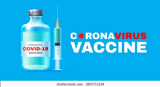 Coronavirus 2019-nCoV Vaccile. Stop Coronavirus design with realistic glossy medical syringe. Healthcare design.