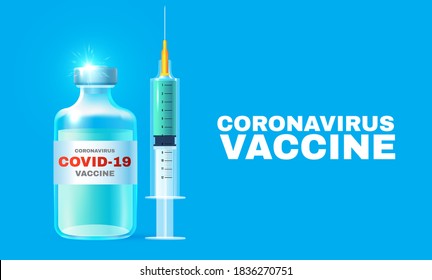 Coronavirus 2019-nCoV Vaccile. Stop Coronavirus design with realistic glossy medical syringe. Healthcare design.