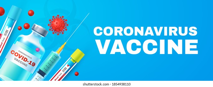 Coronavirus 2019-nCoV Vaccile. Stop Coronavirus design with realistic glossy medical syringe. Healthcare design.