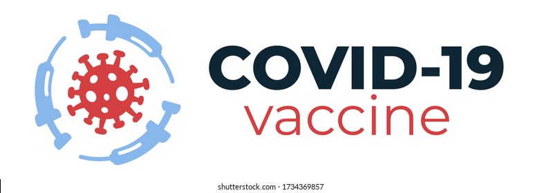 Coronavirus 2019-nCoV vaccine or cure logo concept with syringes about time when Covid-19 disease is defeated, medical victory over the virus. Flat vector illustration for headers, posters, flyers.