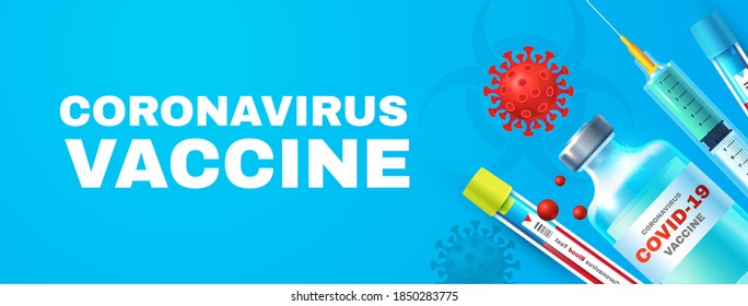 Coronavirus 2019-nCoV Vaccine. Stop Coronavirus design with realistic glossy medical syringe. Healthcare design.