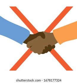 Coronavirus, 2019-nCoV. Vector illustration people shaking hands. Dangerous handshake. Stop virus spread. Prevention, prohibition. avoiding physical contact. Banner. t-shirt, flyer, website, poster