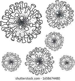 Coronavirus 2019-nCov Virus drawing illustration of worlwide epidemic illness. Corona global probelm spread viral