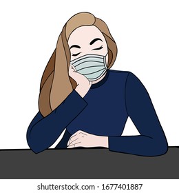 coronavirus (2019-nCoV), woman in white medical face mask. Concept of coronavirus quarantine. Vector illustration.