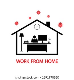 Coronavirus 2019-nCoV. Work from home concept icon isolated. Home working with computer illustration graphic vector.Business working in quarantine for coronavirus