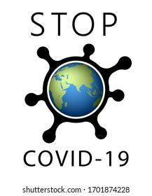 Coronavirus 2019-nCoV world stop icon. Corona virus map banner. Planet 3D sign isolated white background. Stop pathogen respiratory infection Poster bacteria pandemic. Corona-virus Vector illustration