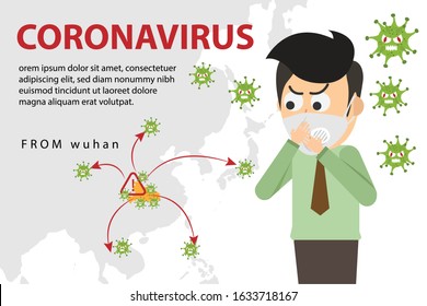 Coronavirus 2020 infographic. Wuhan virus disease. Man Flat infographic