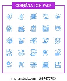CORONAVIRUS 25 Blue Icon zum Thema Corona-Epidemie enthält Symbole wie Wassertropfen; Seife; Sanitisierer; Hand; Mikrobenvirales Coronavirus 2019-nov Krankheit Vectordesign Elements