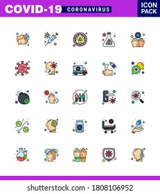CORONAVIRUS 25 Flat Color Filled Line Icon set on the theme of Corona epidemic contains icons such as hands; lab; virus; flask; science viral coronavirus 2019-nov disease Vector Design Elements