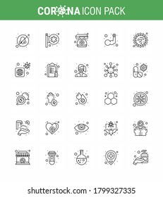 CORONAVIRUS 25 line Icon set on the theme of Corona epidemic contains icons such as bacteria; muscle; doctor on call; hand; layer viral coronavirus 2019-nov disease Vector Design Elements