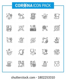 CORONAVIRUS 25 line Icon set on the theme of Corona epidemic contains icons such as roll; medical; hands; drop; mobile app viral coronavirus 2019-nov disease Vector Design Elements