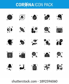 CORONAVIRUS 25 Solid Glyph Icon set on the theme of Corona epidemic contains icons such as people; healthcare; drop; cough; message viral coronavirus 2019-nov disease Vector Design Elements