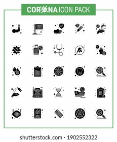 CORONAVIRUS 25 Solid Glyph Icon set on the theme of Corona epidemic contains icons such as hands; virus; clean; vaccine; flu viral coronavirus 2019-nov disease Vector Design Elements