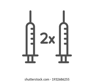 Coronavirus 2x vaccine line icon. Corona syringe sign. Covid jab symbol. Quality design element. Linear style coronavirus vaccine icon. Editable stroke. Vector