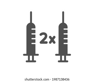 Coronavirus 2x vaccine simple icon. Corona syringe sign. Covid jab symbol. Classic flat style. Quality design element. Simple coronavirus vaccine icon. Vector