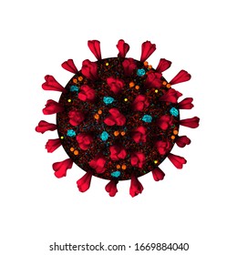 Coronavirus 3d realistic model isolated on white background. Coronavirus cell, wuhan virus disease. Medical infographics. Vector illustration