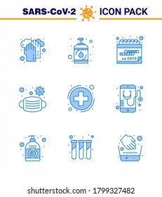 CORONAVIRUS 9 Blue Icon set on the theme of Corona epidemic contains icons such as health; safety; date; medical; face viral coronavirus 2019-nov disease Vector Design Elements