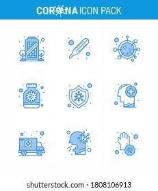CORONAVIRUS 9 Blue Icon set on the theme of Corona epidemic contains icons such as protection; bottle; coronavirus; medicine; antivirus viral coronavirus 2019-nov disease Vector Design Elements