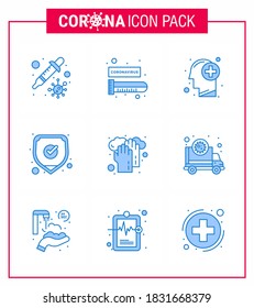 CORONAVIRUS 9 Blue Icon zum Thema Corona-Epidemie enthält Symbole wie Hände; Schild, Gehirn; Sicherheit; medizinisches virales Coronavirus 2019-nov Krankheit Vectordesign Elements