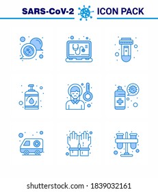 CORONAVIRUS 9 Blue Icon set on the theme of Corona epidemic contains icons such as headache; sanitizer; blood; hand; virus viral coronavirus 2019-nov disease Vector Design Elements