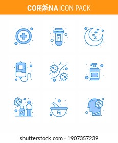 CORONAVIRUS 9 Blue Icon zum Thema Corona-Epidemie enthält Symbole wie Plasma; Keime; Nacht; Bakterium; Viruscoronavirus 2019-nov-Krankheit Vectordesign Elements