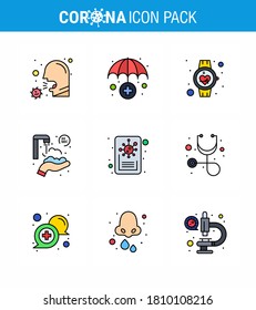 CORONAVIRUS 9 Linea rellena Icono de color plano sobre el tema de la epidemia de Corona contiene íconos como el lavado; proteger las manos; médico; veinte segundos; virus coronavirus viral de pulso 2019-nov Vector