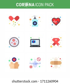 CORONAVIRUS 9 Flat Color Icon set on the theme of Corona epidemic contains icons such as  question; medical; beat; virus; bacteria viral coronavirus 2019-nov disease Vector Design Elements