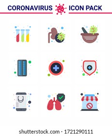 CORONAVIRUS 9 Flat Color Icon set on the theme of Corona epidemic contains icons such as  medical; pill; medicine; medical; antivirus viral coronavirus 2019-nov disease Vector Design Elements