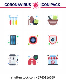 CORONAVIRUS 9 Flat Color Icon set on the theme of Corona epidemic contains icons such as  medical; pill; medicine; medical; antivirus viral coronavirus 2019-nov disease Vector Design Elements