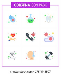 CORONAVIRUS 9 Flaches Farbsymbol zum Thema Corona-Epidemie enthält Symbole wie Call; Leben; Forschung; Gesundheit; Beat virales Coronavirus 2019-nov Krankheit Vectordesign Elements