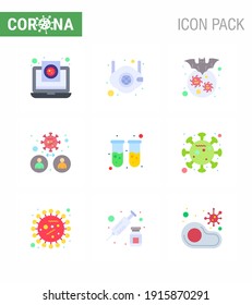 CORONAVIRUS 9 Flat Color Icon set on the theme of Corona epidemic contains icons such as  people; bacteria; safety; disease; corona viral coronavirus 2019-nov disease Vector Design Elements