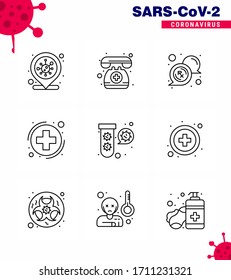 CORONAVIRUS 9 Line Icon set on the theme of Corona epidemic contains icons such as  elucation; sign; bubble; healthcare; medica viral coronavirus 2019-nov disease Vector Design Elements