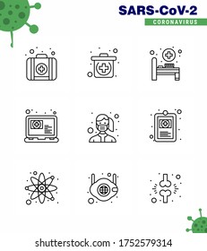CORONAVIRUS 9 Line Icon set on the theme of Corona epidemic contains icons such as  hospital chart; clinical record; question; wear; protection viral coronavirus 2019-nov disease Vector Design