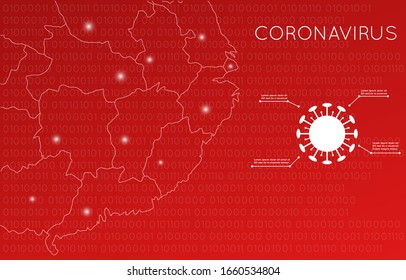 Coronavirus Abstract Background. Infographic Element Map. Virus Icon With Text. Corona Virus Map. Wuhan Pneumonia. COVID-19 NCOV-2019 Corona Virus Abbreviation. Bacteria Scheme. Vector Illustration